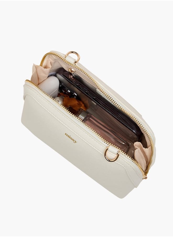 Women Panelled Crossbody Bag with Detachable Strap and Zip Closure
