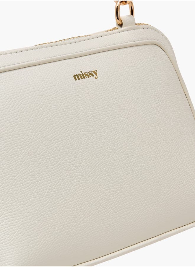Women Panelled Crossbody Bag with Detachable Strap and Zip Closure