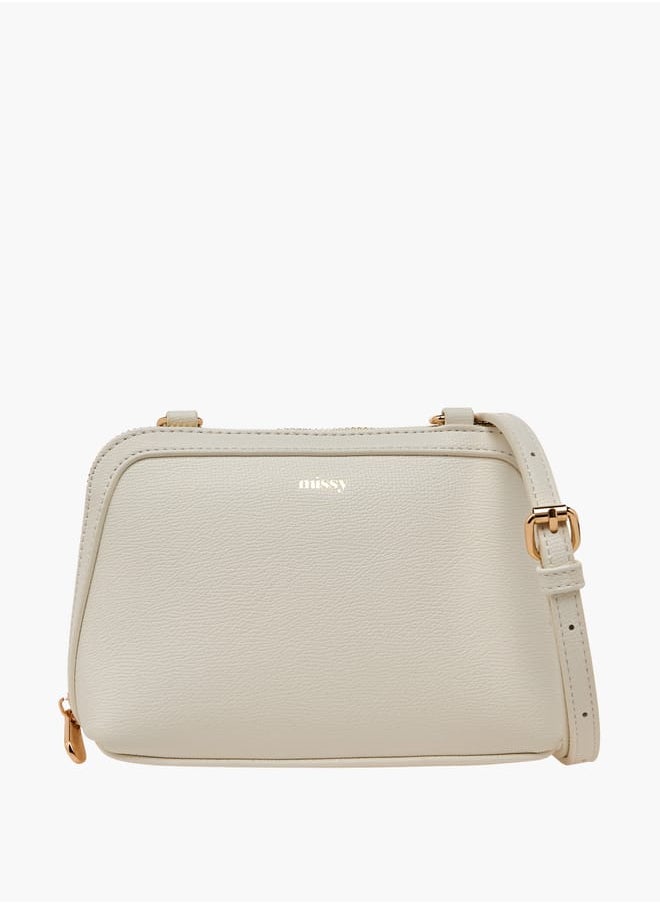 Women Panelled Crossbody Bag with Detachable Strap and Zip Closure
