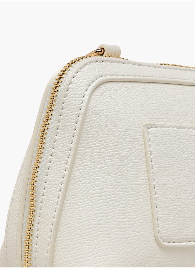 Women Panelled Crossbody Bag with Detachable Strap and Zip Closure
