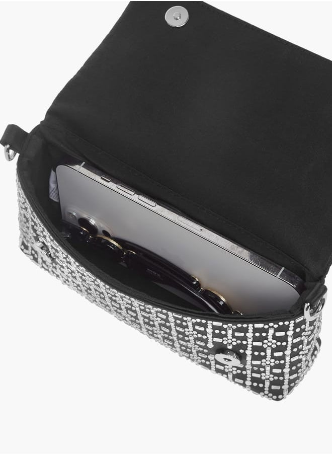 Womens Missy Embellished Crossbody Bag With Snap Button Closure And Chain Strap