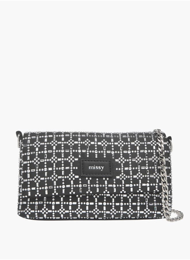 Womens Missy Embellished Crossbody Bag With Snap Button Closure And Chain Strap