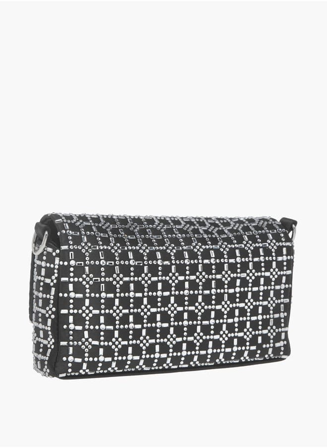Womens Missy Embellished Crossbody Bag With Snap Button Closure And Chain Strap