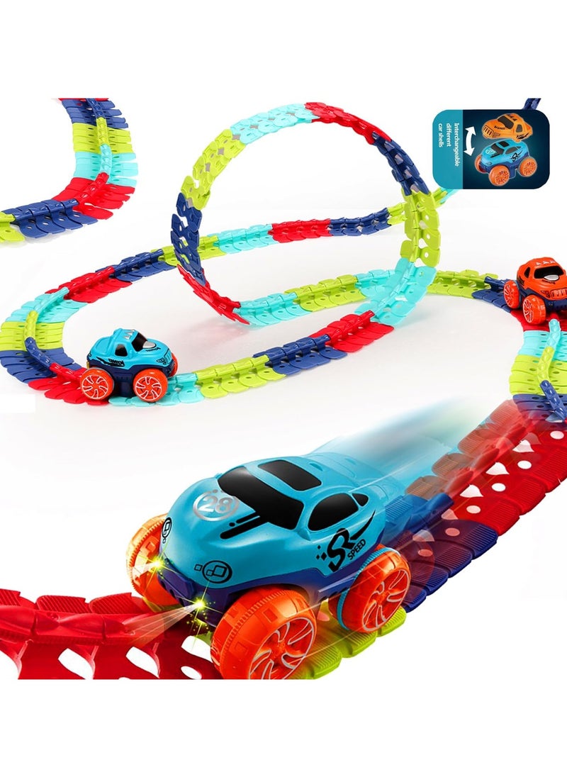 veook Car Track Set Race Track Toys for Boys Kids Easter Birthday Toy Gifts with LED Light-Up,Flexible Changeable Magic Race Car Ramps Track Toys for Kids 3 4 5 6 7 8+Year Old Boys Girls (92)