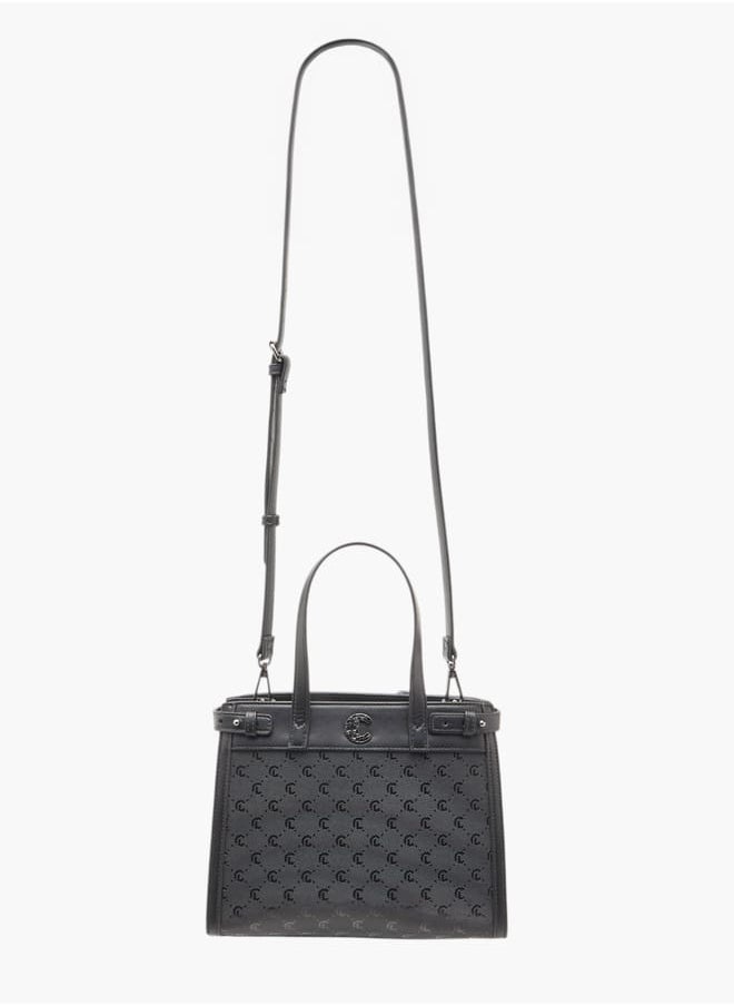 Women Missy Monogram Textured Tote Bag with Detachable Strap and Handles