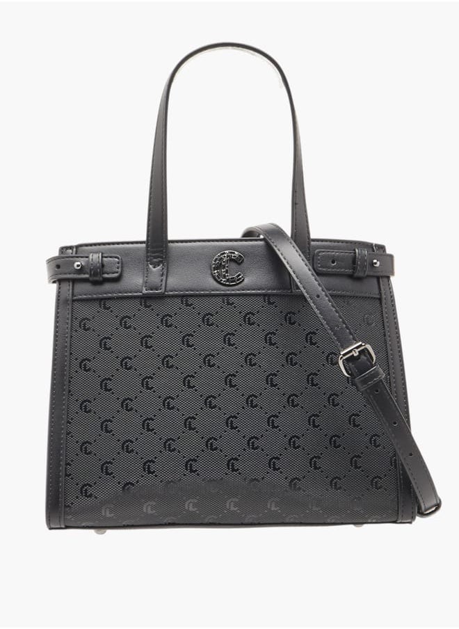 Women Missy Monogram Textured Tote Bag with Detachable Strap and Handles Ramadan Collection