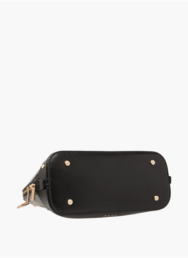 Women Monogram Embossed Tote Bag with Top Handles and Detachable Strap