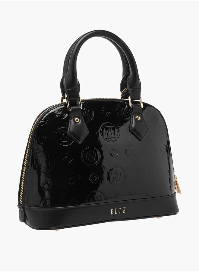 Women Monogram Embossed Tote Bag with Top Handles and Detachable Strap