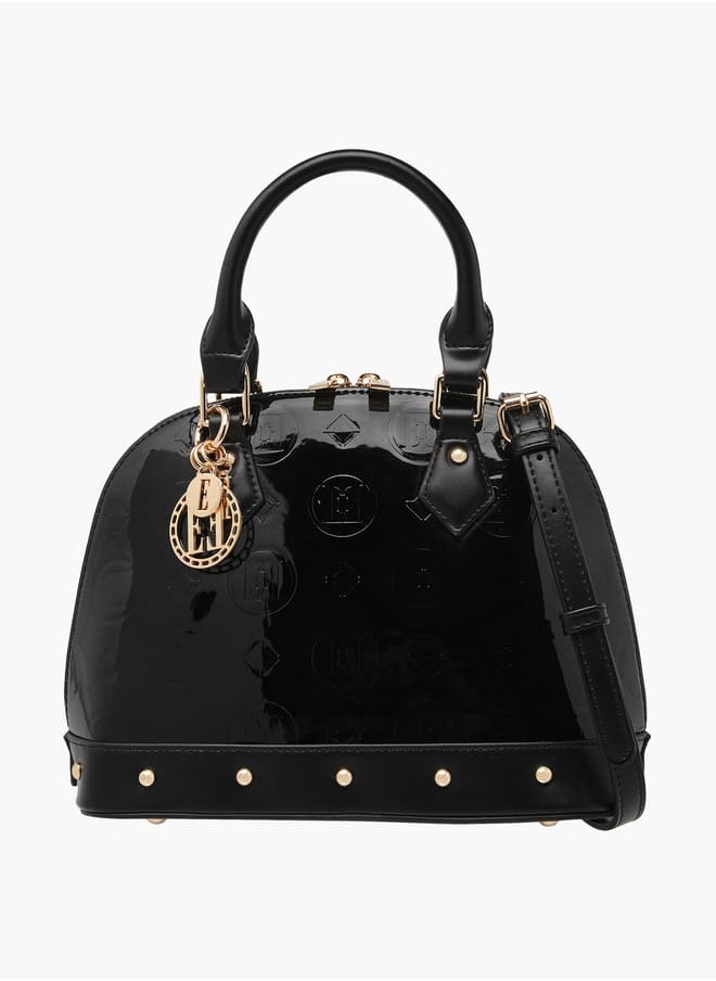 Women Monogram Embossed Tote Bag with Top Handles and Detachable Strap