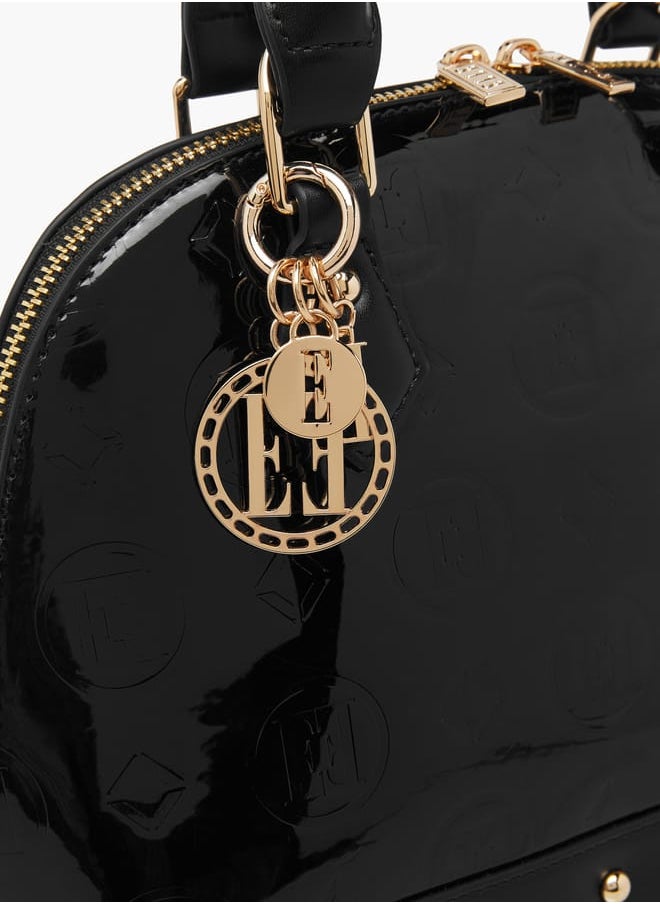 Women Monogram Embossed Tote Bag with Top Handles and Detachable Strap