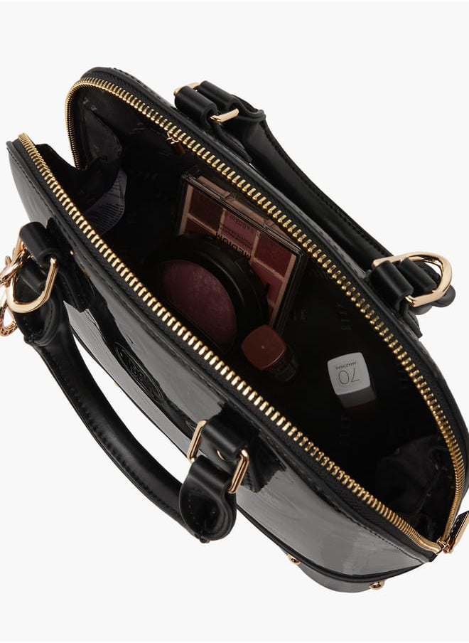 Women Monogram Embossed Tote Bag with Top Handles and Detachable Strap
