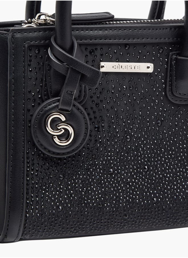 Women's Embellished Tote Bag with Zip Closure and Detachable Strap