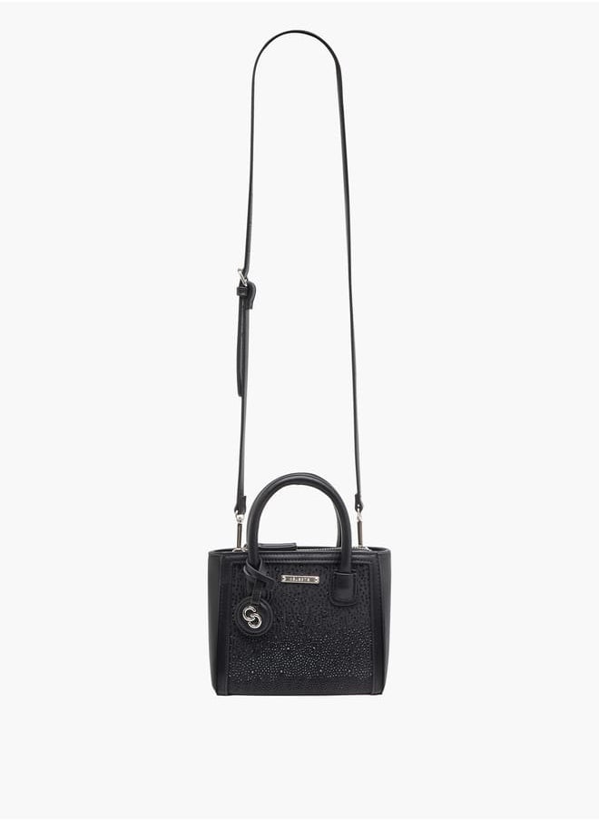 Women's Embellished Tote Bag with Zip Closure and Detachable Strap