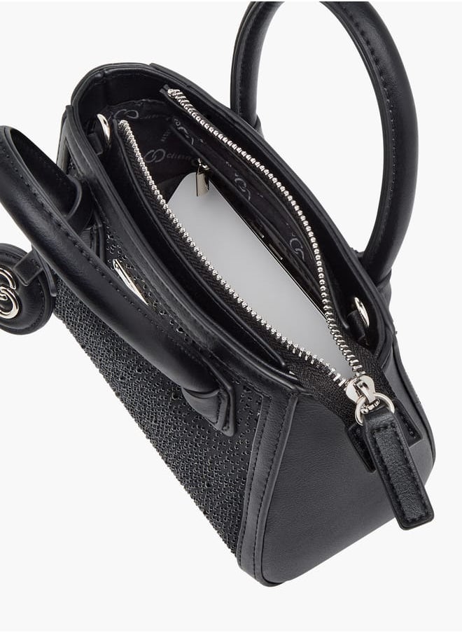 Women's Embellished Tote Bag with Zip Closure and Detachable Strap