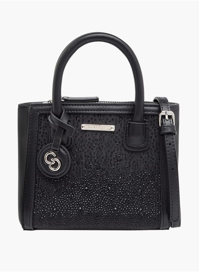 Women's Embellished Tote Bag with Zip Closure and Detachable Strap