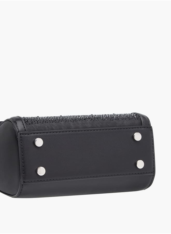 Women's Embellished Tote Bag with Zip Closure and Detachable Strap