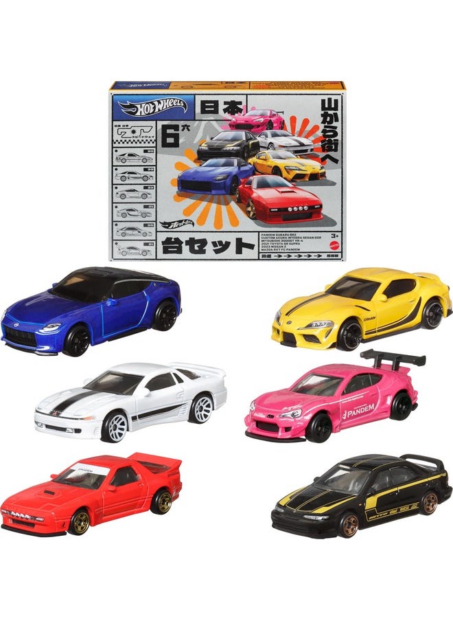 Car Culture Premium Toy Car 6-Pack, Set Of 6 Die-Cast 1:64 Scale Japanese Vehicles With Elevated Deco (Styles May Vary)