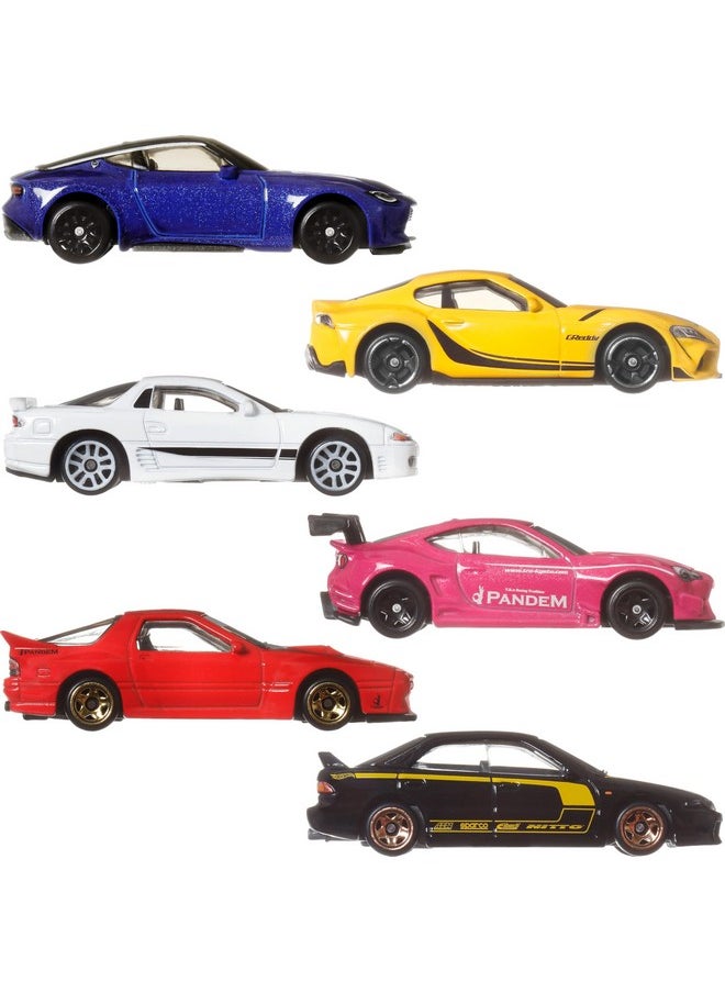 Car Culture Premium Toy Car 6-Pack, Set Of 6 Die-Cast 1:64 Scale Japanese Vehicles With Elevated Deco (Styles May Vary)