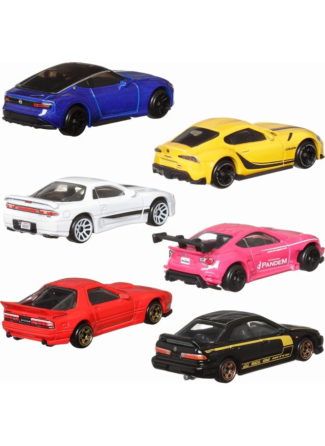 Car Culture Premium Toy Car 6-Pack, Set Of 6 Die-Cast 1:64 Scale Japanese Vehicles With Elevated Deco (Styles May Vary)