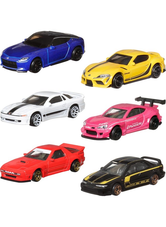 Car Culture Premium Toy Car 6-Pack, Set Of 6 Die-Cast 1:64 Scale Japanese Vehicles With Elevated Deco (Styles May Vary)