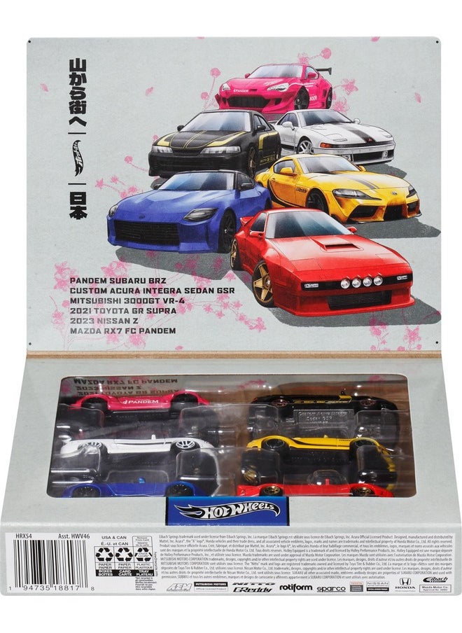 Car Culture Premium Toy Car 6-Pack, Set Of 6 Die-Cast 1:64 Scale Japanese Vehicles With Elevated Deco (Styles May Vary)