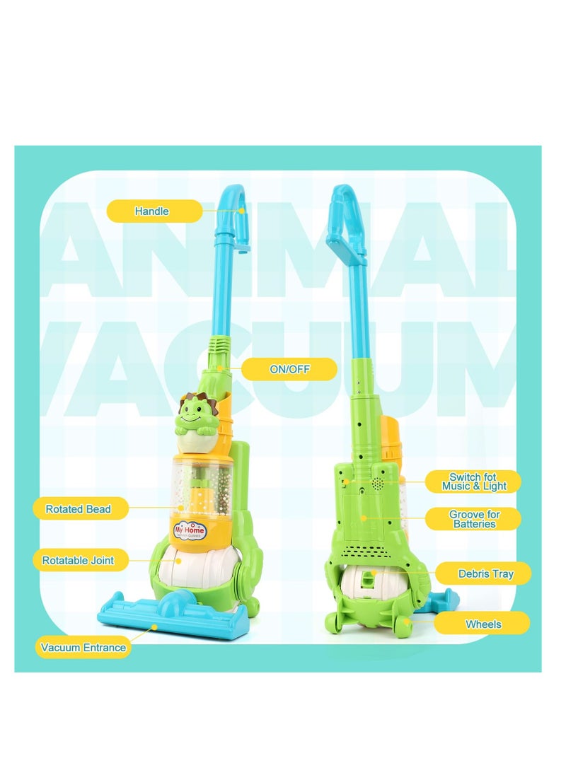 Kids Vacuum Cleaner Toy for Toddler, Pretend Kids Vacuum Cleaner with Light & Realistic Sounds, Pretend Role Play, Toy Vacuum Housekeeping Cleaning Play Set, Learning Toys for Children, Green