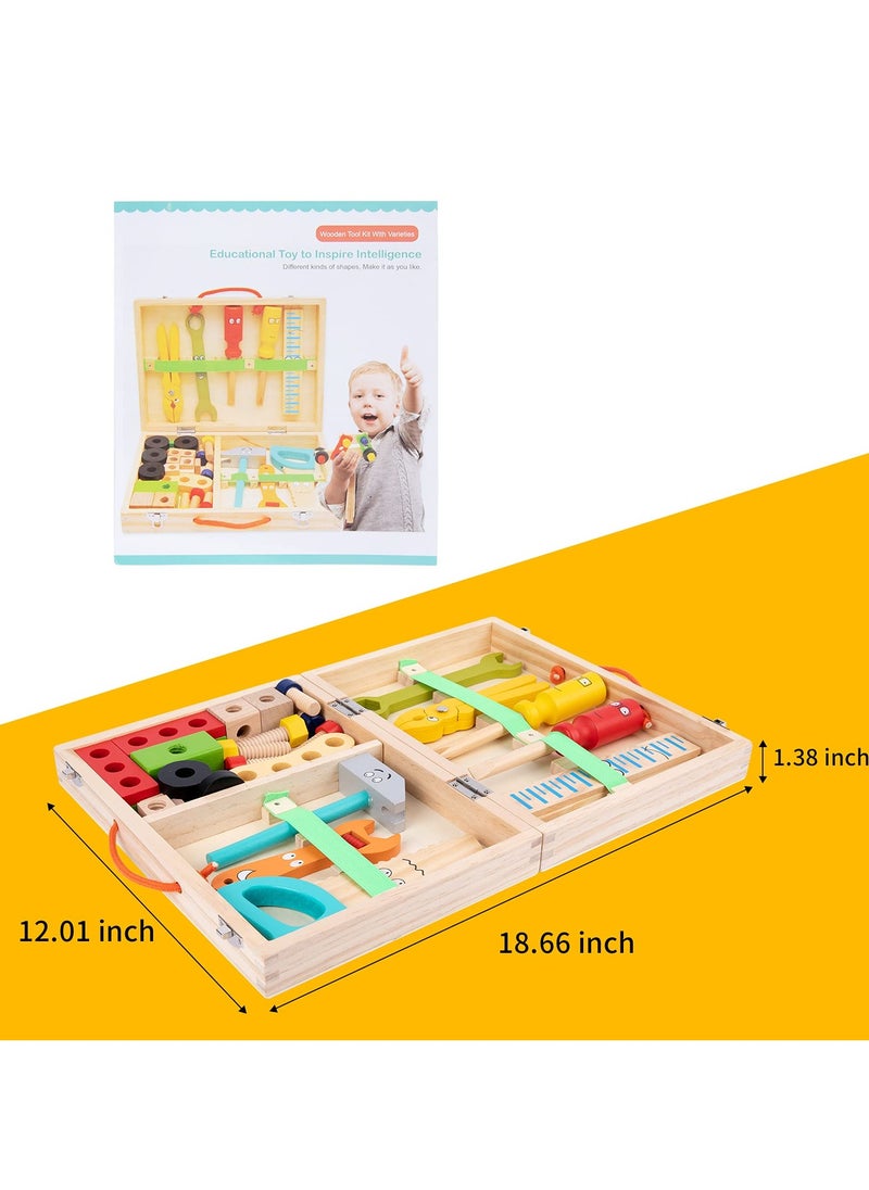Wooden Tool kit for Kid Wooden Tool Box with 35pcs Wooden Tool Kit for Kids Educational Construction Toy Building Toy Set Creative DIY Gift Idea for Toddlers Boys and Girls