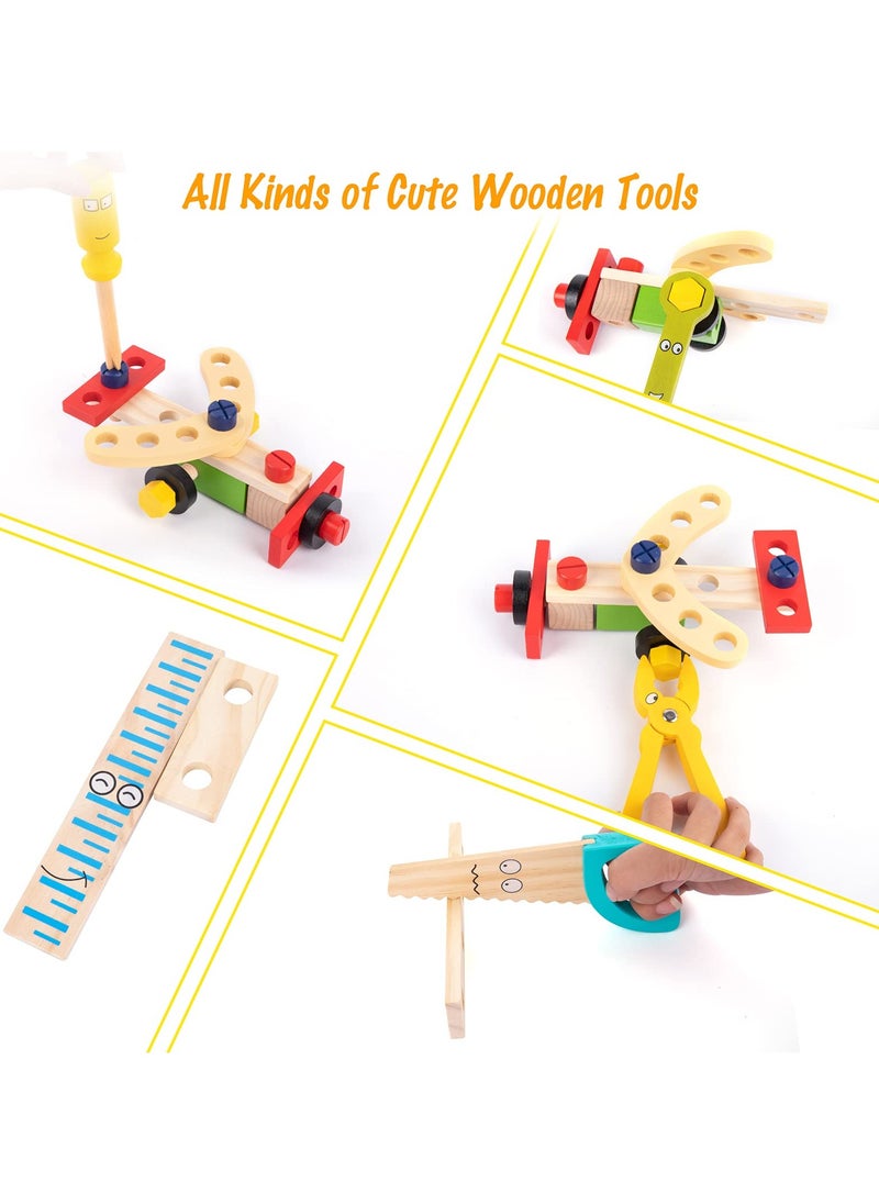 Wooden Tool kit for Kid Wooden Tool Box with 35pcs Wooden Tool Kit for Kids Educational Construction Toy Building Toy Set Creative DIY Gift Idea for Toddlers Boys and Girls
