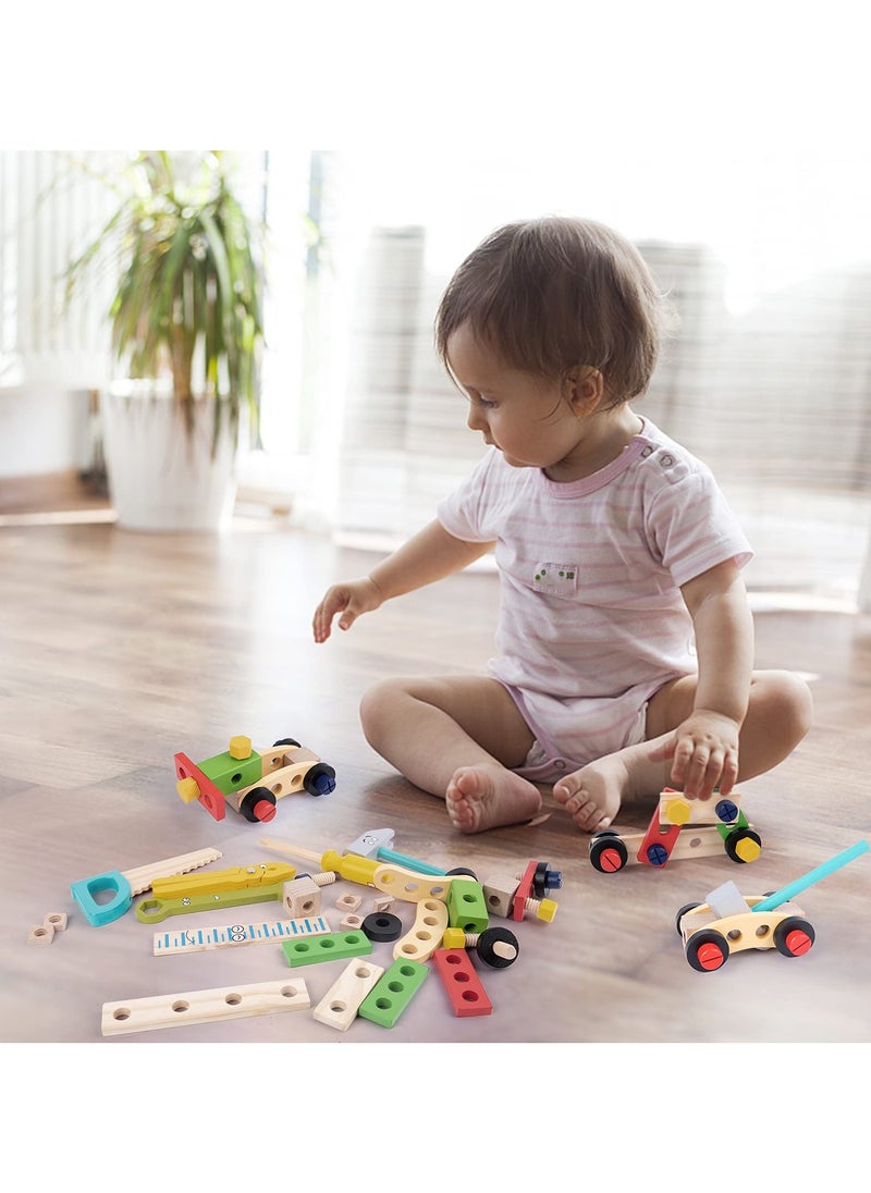 Wooden Tool kit for Kid Wooden Tool Box with 35pcs Wooden Tool Kit for Kids Educational Construction Toy Building Toy Set Creative DIY Gift Idea for Toddlers Boys and Girls