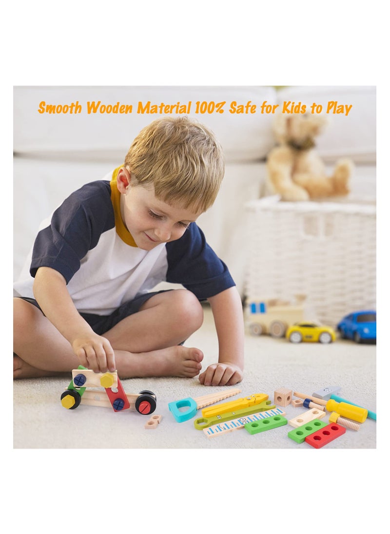 Wooden Tool kit for Kid Wooden Tool Box with 35pcs Wooden Tool Kit for Kids Educational Construction Toy Building Toy Set Creative DIY Gift Idea for Toddlers Boys and Girls