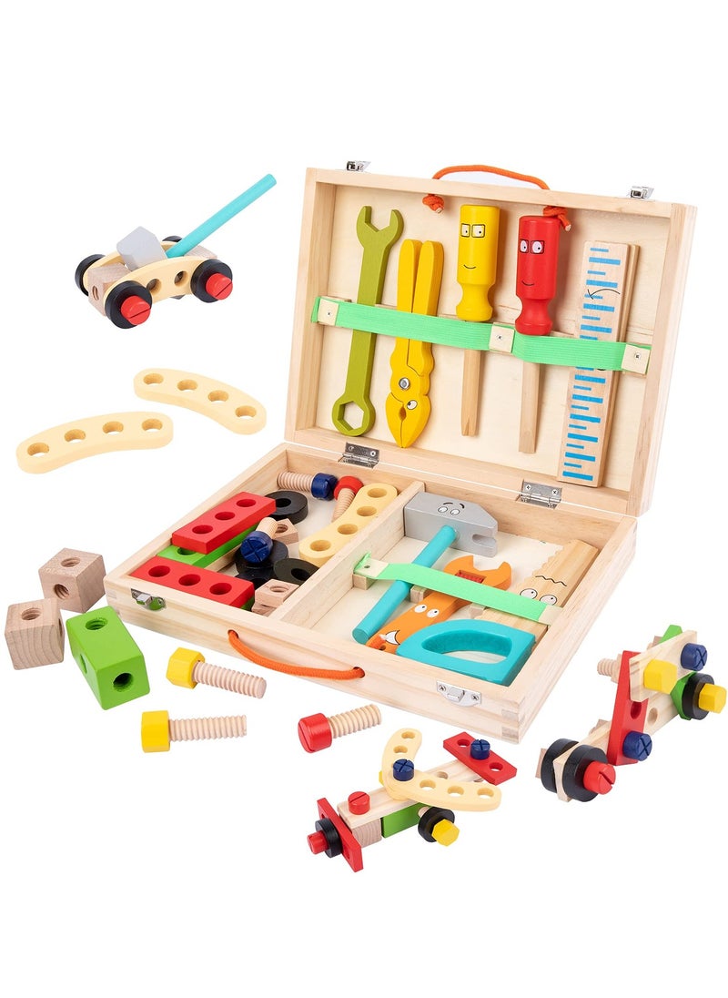 Wooden Tool kit for Kid Wooden Tool Box with 35pcs Wooden Tool Kit for Kids Educational Construction Toy Building Toy Set Creative DIY Gift Idea for Toddlers Boys and Girls