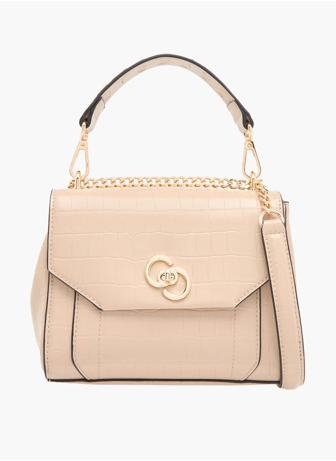Womens Croco Textured Satchel Bag