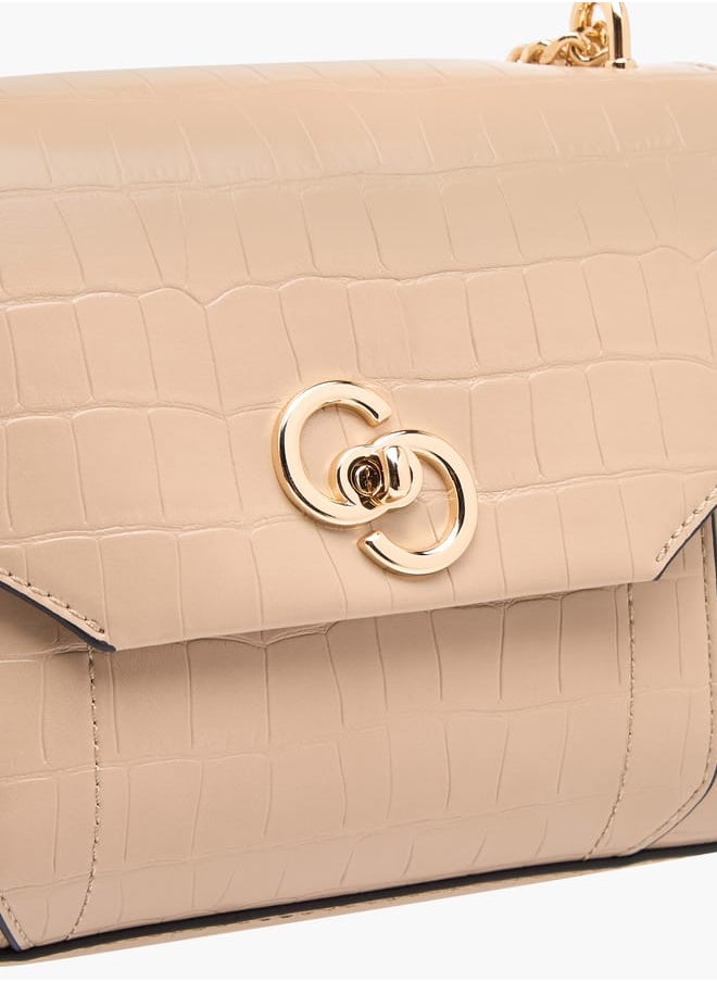 Womens Croco Textured Satchel Bag