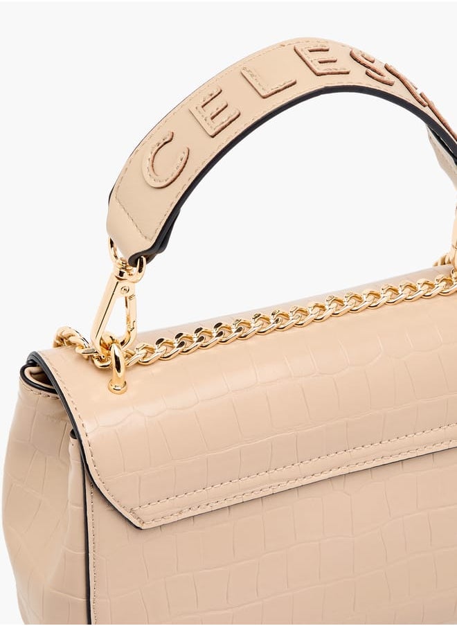 Womens Croco Textured Satchel Bag