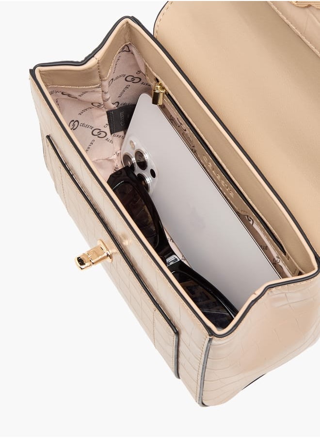 Womens Croco Textured Satchel Bag