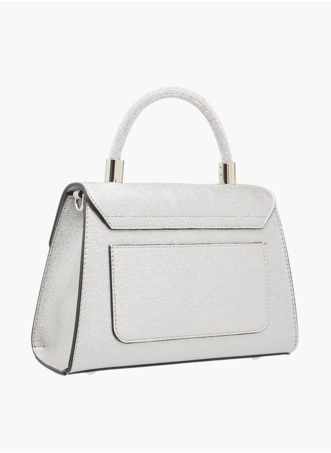 Women Textured Satchel Bag with Detachable Strap and Flap Closure