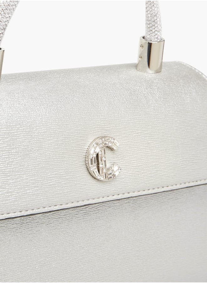 Women Textured Satchel Bag with Detachable Strap and Flap Closure