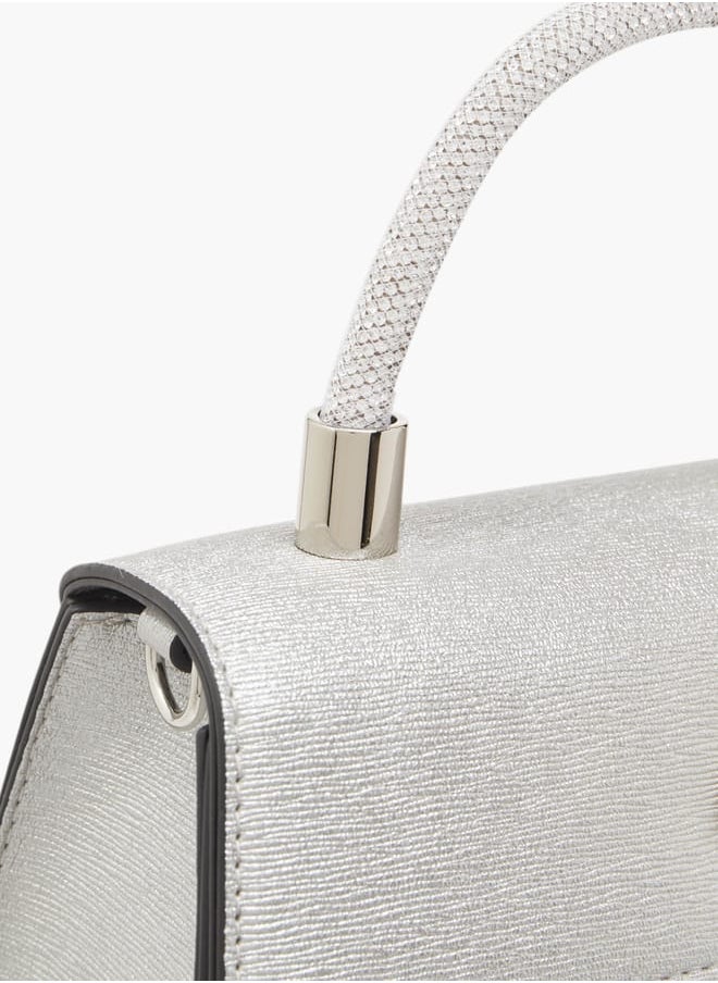 Women Textured Satchel Bag with Detachable Strap and Flap Closure