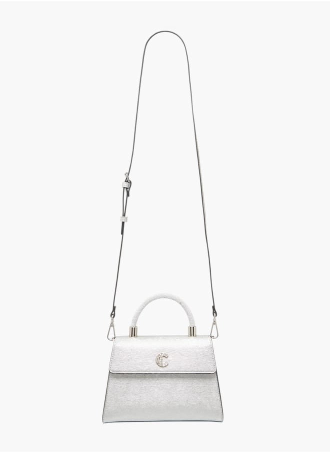 Women Textured Satchel Bag with Detachable Strap and Flap Closure