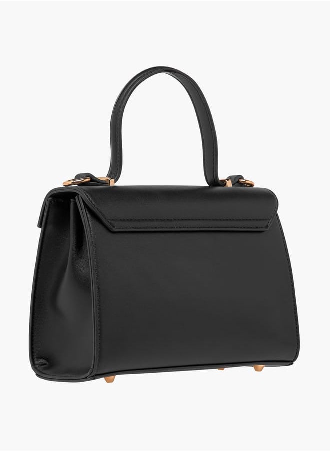 Women Solid Satchel Bag with Detachable Strap and Button Closure