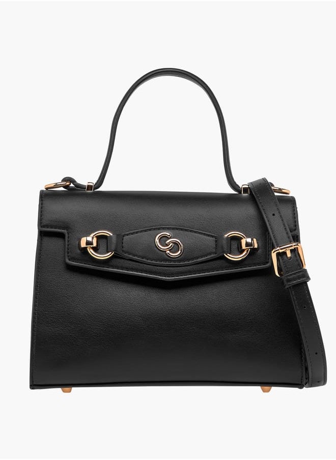Women Solid Satchel Bag with Detachable Strap and Button Closure