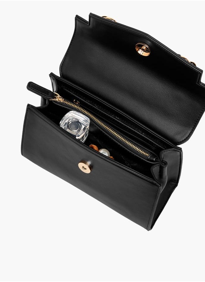 Women Solid Satchel Bag with Detachable Strap and Button Closure
