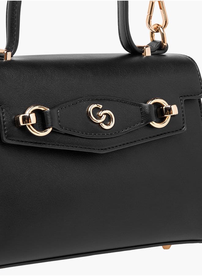 Women Solid Satchel Bag with Detachable Strap and Button Closure