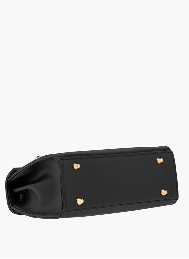 Women Solid Satchel Bag with Detachable Strap and Button Closure