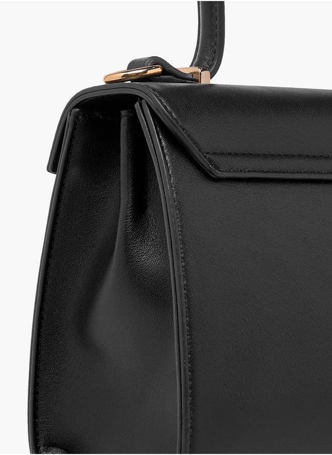 Women Solid Satchel Bag with Detachable Strap and Button Closure