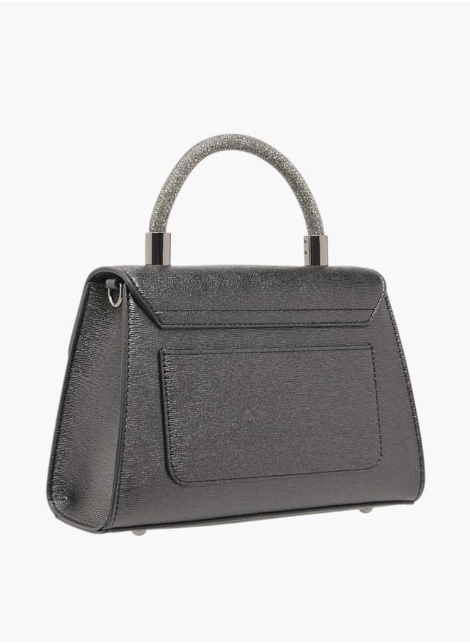 Women Textured Satchel Bag with Detachable Strap and Flap Closure