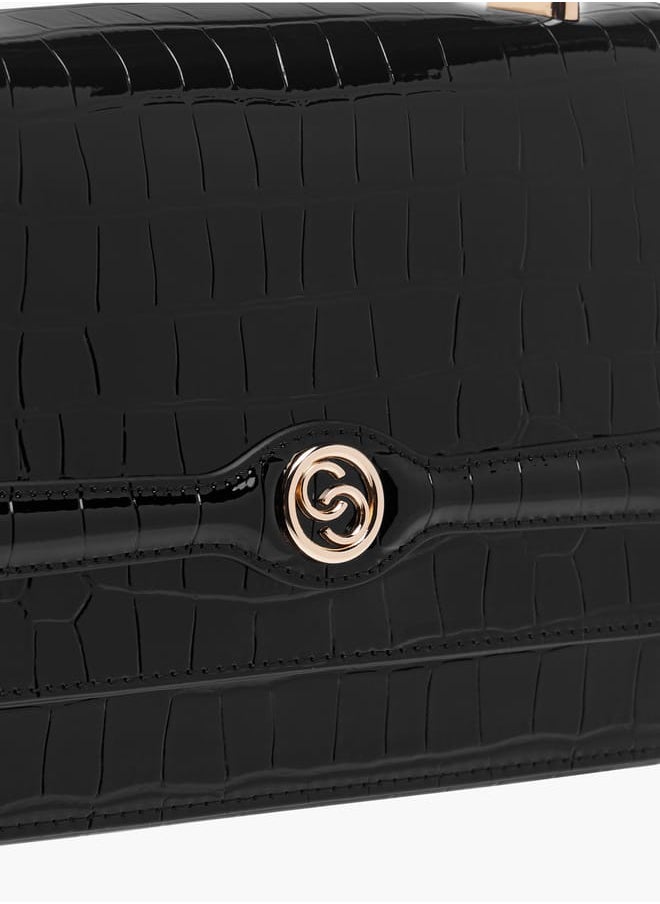 Women Textured Satchel Bag with Grab Handle and Button Closure