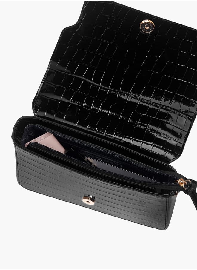 Women Textured Satchel Bag with Grab Handle and Button Closure