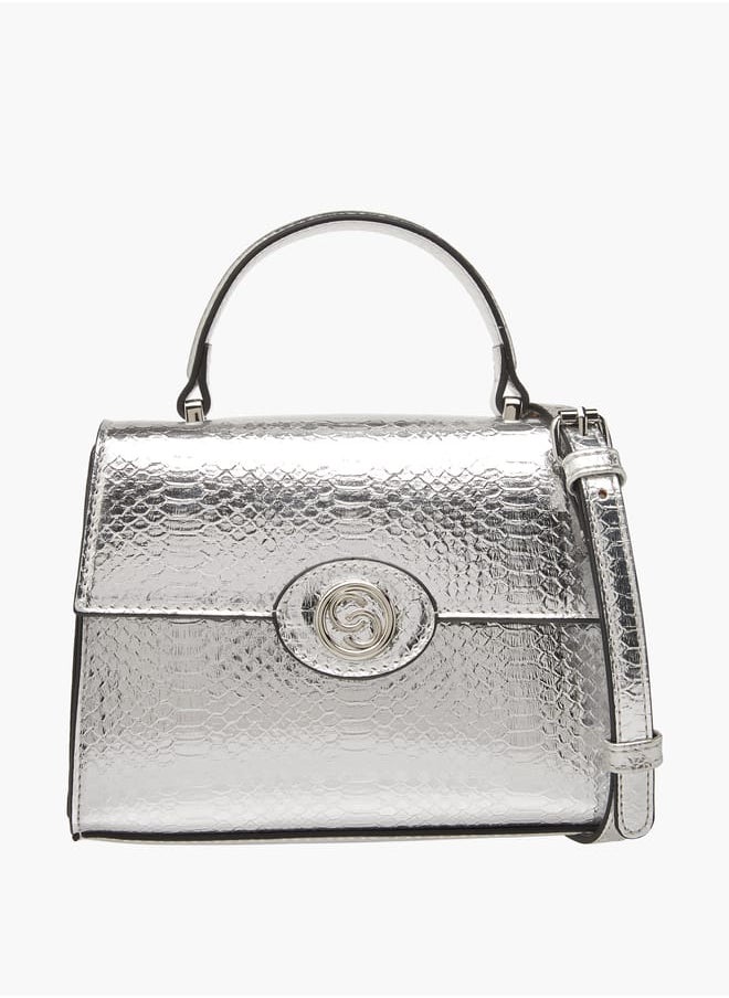 Women's Embossed Satchel Bag with Detachable Strap and Top Handle Ramadan Collection