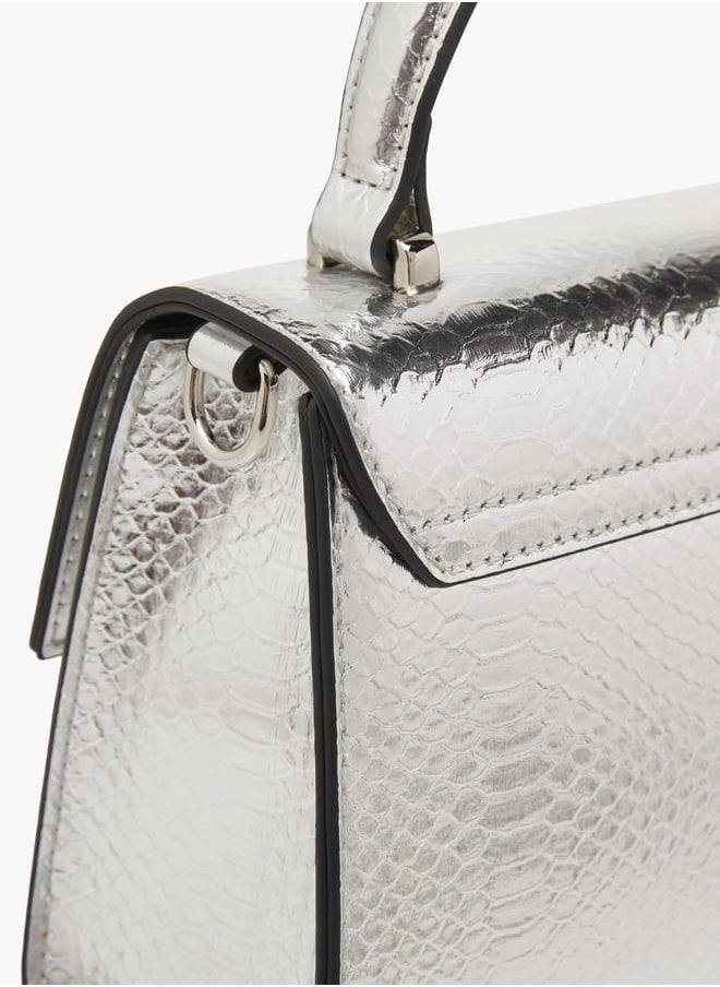 Women's Embossed Satchel Bag with Detachable Strap and Top Handle Ramadan Collection